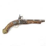 Flint lock pistol inlaid with mother of pearl and silver inlay