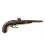 Mid-19th century french double-barrelled percussion pistol the side by side 10 mm cal. barrels