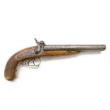 19th century double-barrelled percussion pistol the side by side barrels engraved with Arabic script