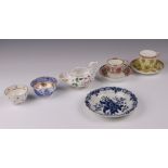 A Dr Wall Worcester blue and white plate with floral decoration 17cm (cracked and glued), a Bodley