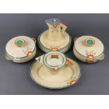 A 10 piece Clarice Cliff Bizarre pattern dinner/tea service in the Odilon shape, comprising 2