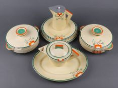 A 10 piece Clarice Cliff Bizarre pattern dinner/tea service in the Odilon shape, comprising 2