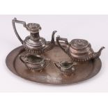 A miniature 4 piece tea service with teapot, coffee pot, sugar bowl and milk jug Birmingham 1937