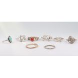Five silver dress rings set cubic zirconia and other stones, sizes K, K, K, O 1/2 and O 24.9 grams