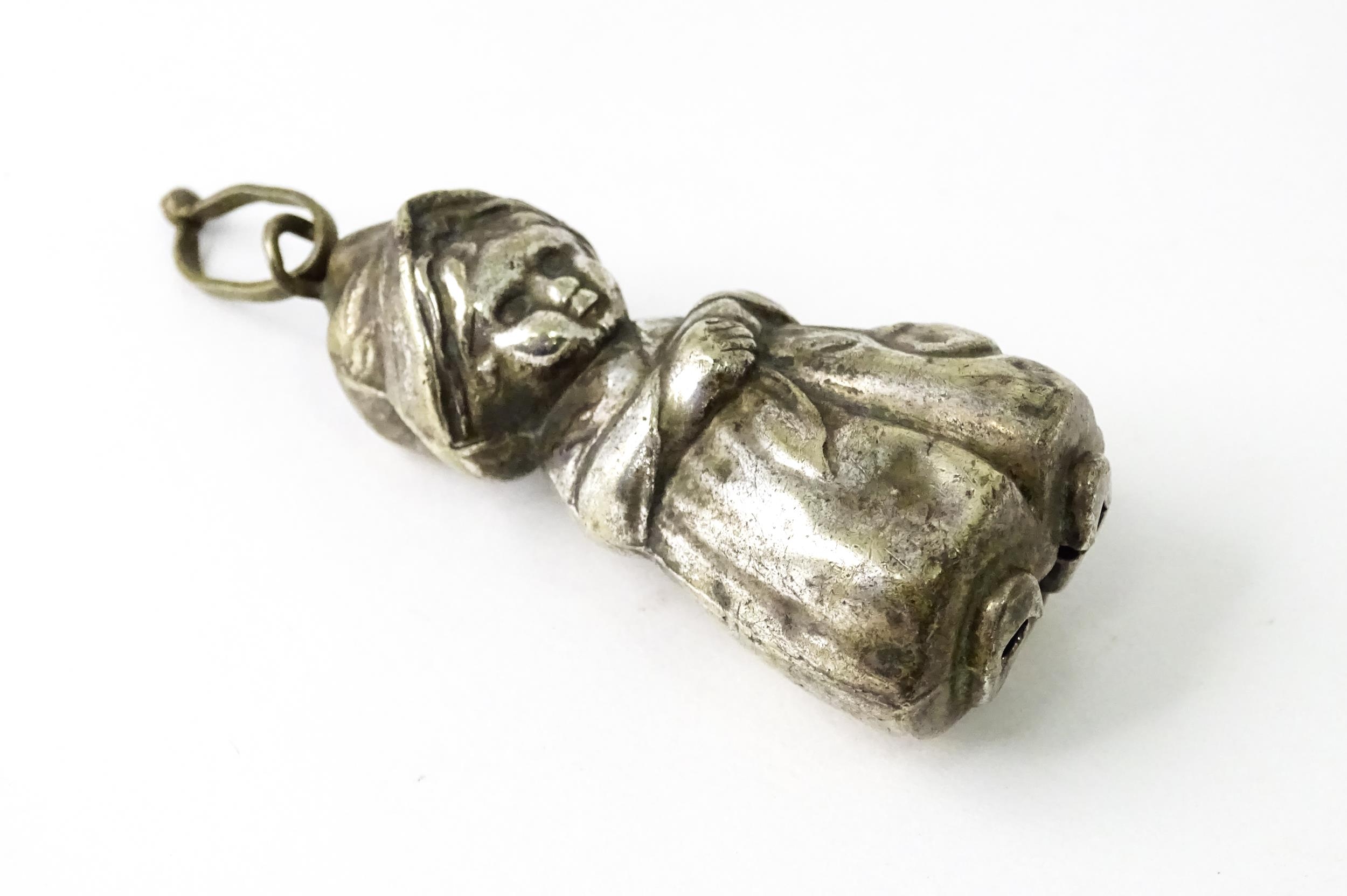 A silver plate rattle formed as a Victorian child. Together with a white metal bangle. Rattle - Image 3 of 8