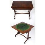 A mid 19thC Thuya wood veneered rectangular card table. Having a figured rectangular fold over