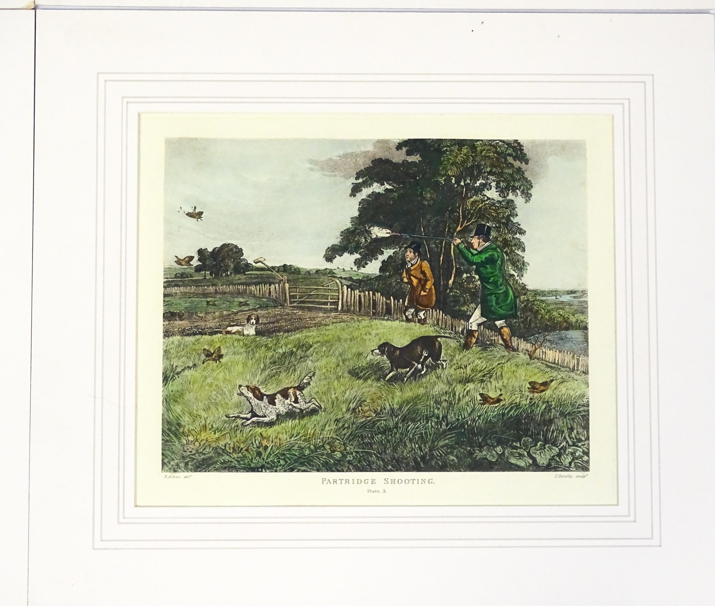 After Henry Alken, Aquatint engravings with hand colouring, Plates 1 - 4 titled Pheasant Shooting. - Image 3 of 19