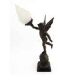 A French table lamp of figural / cherub form, after Emile Bruchon. Titled L'Amour Vagabond.