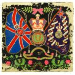 Militaria: a late Victorian woolwork depicting the regimental colours and insignia of The 21st Royal