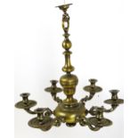 A late 19thC Dutch chandelier / electrolier, the pendant light with six scrolling branches. Approx