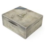 Militaria : a silver table top cigarette box decorated with the insignia and colours in enamels of