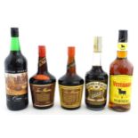 A 1l bottle of Veterano Osborne brandy solera. Together with two 750ml bottles of Tia Maria liqueur,