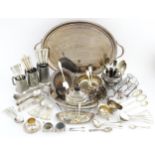 A quantity of assorted silver plate items to include toast rack, twin handled tray, teapot, King's