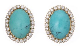 VACHERON CONSTANTIN - Paire de clous d'oreilles en or jaune avec turquoises et diamants