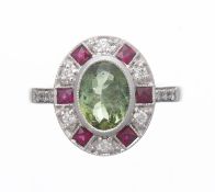 Bague en or blanc ornée d'une tourmaline