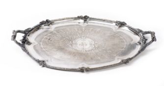 Grand plateau en métal argenté à anses