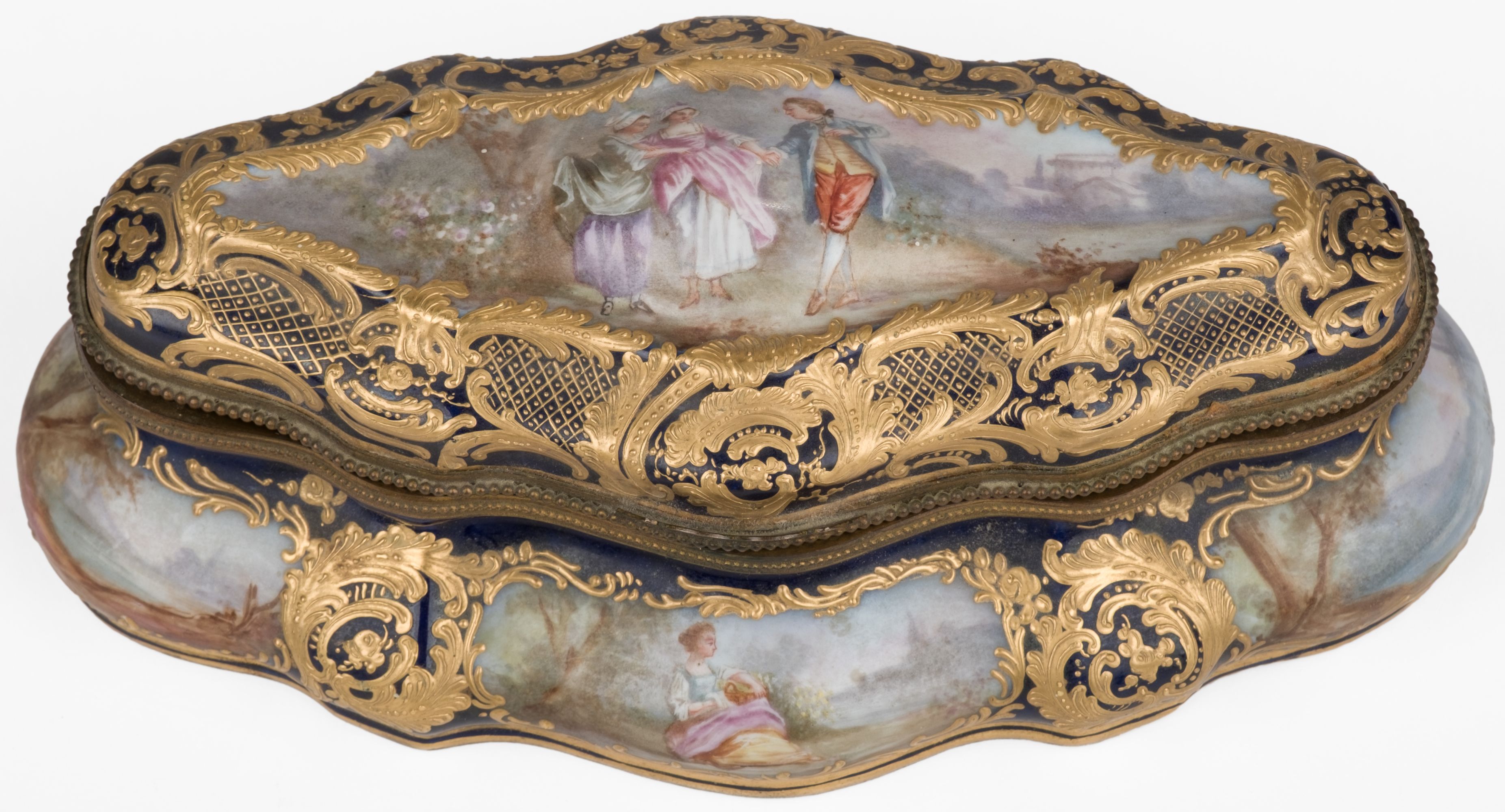 * Trinket box. A French Sèvres style porcelain and gilt-metal mounted ...