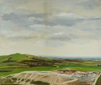 Landfill site, 20th century oil on canvas, framed, 92cm x 111cm.