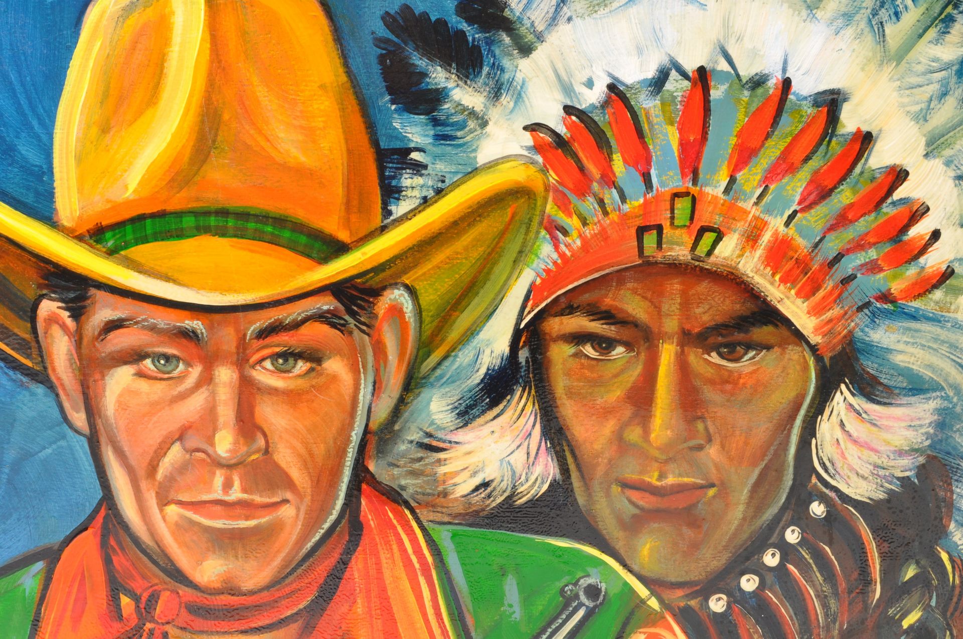 J GOOD - 2022 TWO COWBOYS AND INDIANS ACRYLIC PAINTINGS ON BOARD - Bild 3 aus 7