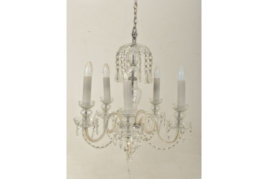 CZECH BOHEMIAN EARLY 20TH CENTURY CLEAR GLASS FIVE ARM CHANDELIER - Image 1 of 4