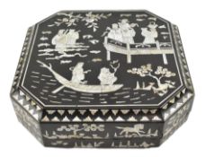 QING DYNASTY BLACK LACQUER WITH MOTHER OF PEARL INLAID BOX 清 黑漆贝母八仙祝寿攒盒