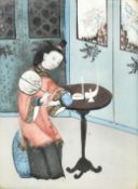 QING DYNASTY RESERVE PAINTING ON GLASS OF A LADY 清 ‘’女仕‘’玻璃画