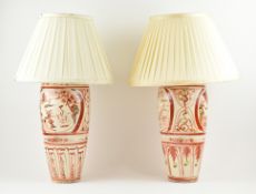 PAIR OF RED & GREEN CIZHOU POTTERY VASES 磁州红绿彩开光人物瓶一对