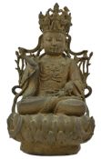 MING SINO-TIBETAN BRONZE FIGURINE OF SEATED GUANYIN 明或以后 西藏铜观音坐像