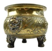 A LARGE REPUBLIC PERIOD BRONZE 'DRAGON' TRIPOD CENSER 民国世纪龙纹三足炉