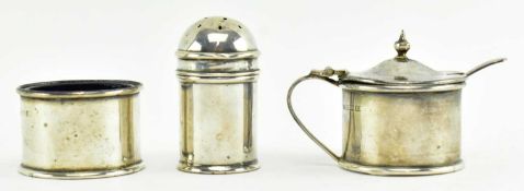 GEORGE V THREE-PIECE HALLMARK SILVER CONDIMENT SET
