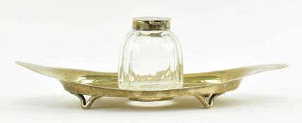 GEORGE V 1913 HALLMARK LONDON SILVER DESK INK STAND FOR J.S & SON