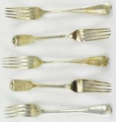 COLLECTION OF FIVE HALLMARKED SILVER FORKS