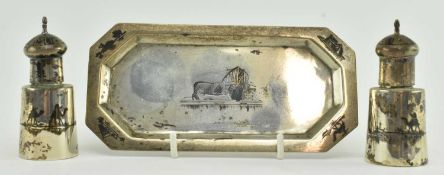 20TH CENTURY IRAQI NIELLO AND SILVER 3-PCS CRUET SET