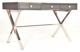 ANDREW MARTIN - HIGH END CONTEMPORARY BLACK LEATHER & CHROME WRITING DESK