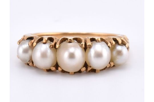 GOLD & PEARL FIVE STONE RING - Bild 2 aus 8