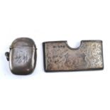 AN EDWARD VII HALLMARKED SILVER VESTA & CARD HOLDER