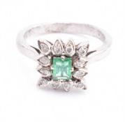WHITE METAL EMERALD & DIAMOND RING