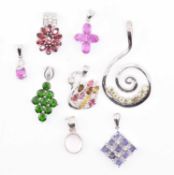 QUANTITY OF SILVER & GEM SET NECKLACE PENDANTS