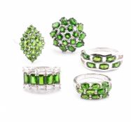 FIVE 925 SILVER CHROME DIOPSIDE DRESS RINGS