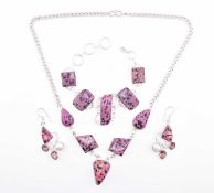 SILVER & DALMATIAN JASPER & GEM SET JEWELLERY SUITE