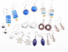 COLLECTION OF SILVER & GEM SET EARRINGS
