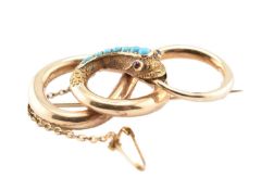 19TH CENTURY GOLD & TURQUOISE SNAKE BROOCH PIN