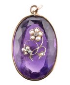 GOLD AMETHYST & PEARL NECKLACE PENDANT