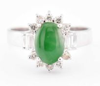18CT WHITE GOLD JADE & DIAMOND HALO RING