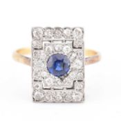 AN ART DECO SAPPHIRE & DIAMOND PANEL RING