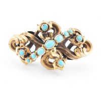 19TH CENTURY GOLD & TURQUOISE MOURNING BROOCH PIN