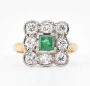18CT GOLD & PLATINUM EMERALD & DIAMOND CLUSTER RING