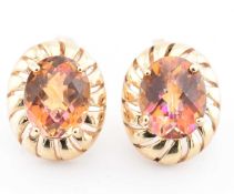 HALLMARKED 9CT GOLD & MYSTIC TOPAZ STUD EARRINGS