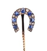 19TH CENTURY SAPPHIRE & DIAMOND HORSESHOE STICK PIN