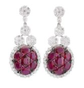 18CT GOLD RUBY & DIAMOND PENDANT EARRINGS